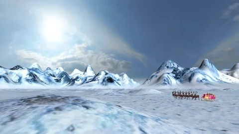 Taking off Santa's sleigh with snowfall Stock Footage 119009729