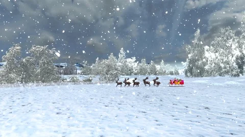 Taking off Santa's sleigh with snowfall Stock Footage 119009910
