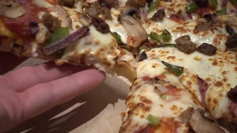 Taking A Second Slice Of Pizza Out Of A Pizza Box Closeup Pizza Party Closeu Stock Footage 165180512