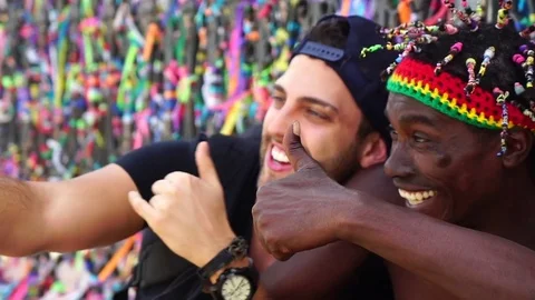Taking a Selfie with Brazilian Local Guy in Bonfim Church, Bahia, Brazil Stock Footage 80656314