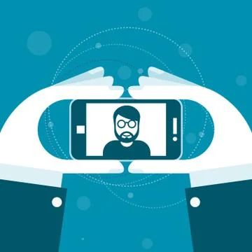 Taking a selfie - hands with smartphone Stock Illustration