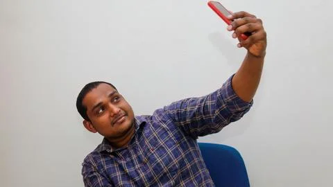 Taking selfie with mobile Stock Photos