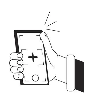 Taking selfie with smart phone camera bw vector spot illustration Stock Illustration