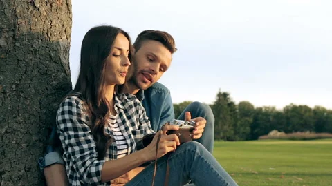 Taking selfies on the old camera.  Stock Footage 95717724