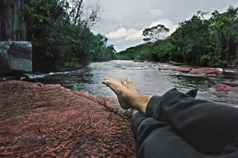 Taking a short break before entering the river Stock Photos