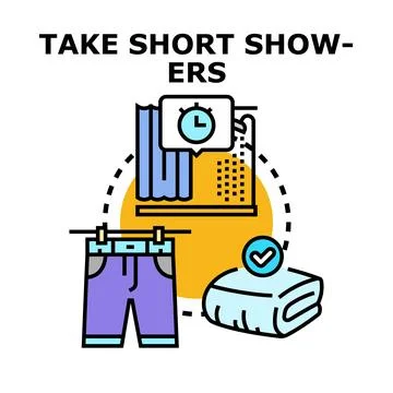 Taking short showers for water saving and efficiency 库存插图