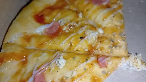 Taking a slice of hot pizza with melting mozzarella cheese pull in slow motion. Stock Footage 336796266