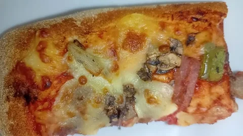 Taking a slice of hot pizza with melting mozzarella cheese pull in slow motion. Stock Footage 336796335