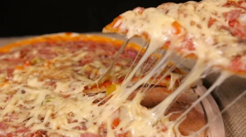 Taking Slice of Pizza with Ham and Mushroom 2 Vídeo Stock 60061287