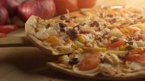 Taking slice of vegetarian pizza Stock Footage 62478856