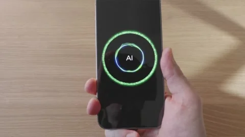Taking smartphone out of pocket with active AI assistant on screen Stock Footage 346834907