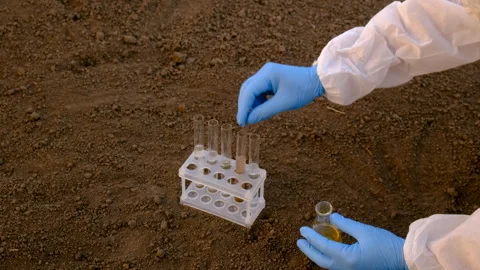 Taking soil samples in nature. Selective focus. Stock Footage 288829619