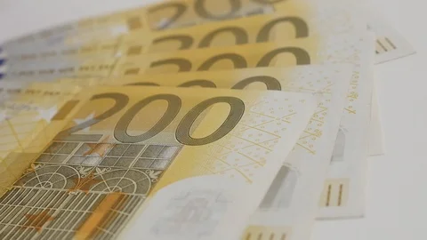 Taking two hundred Euro banknotes from table slow-mo video Stock Footage 119888352