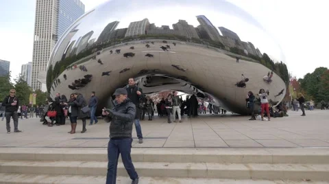 Taking a walk at The Bean, downtown Chicago Stock Footage 46570376