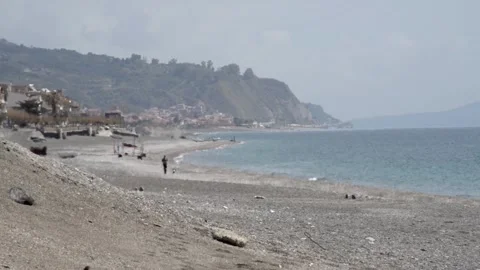 Taking a walk with your dog on the beach Video stock 107317364