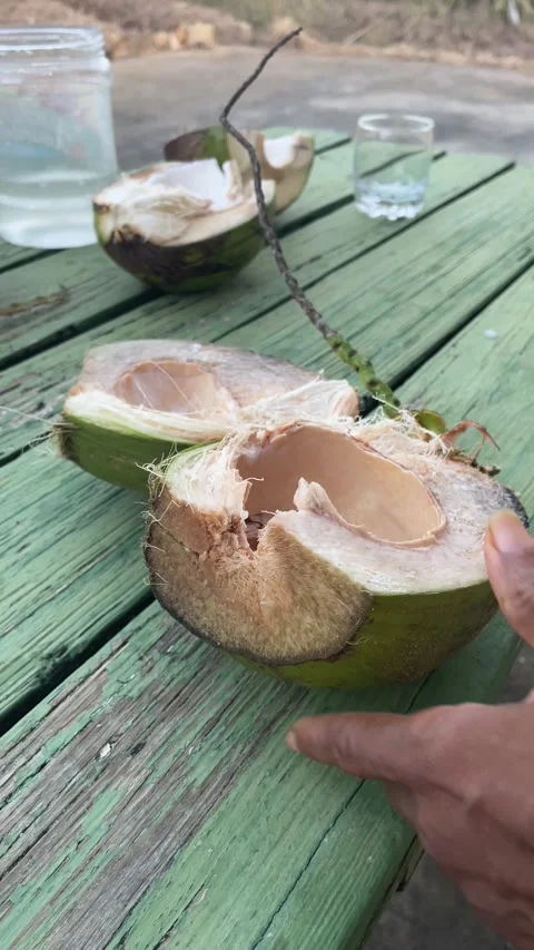 Taking white meat out of coconut Vídeo Stock 274011577