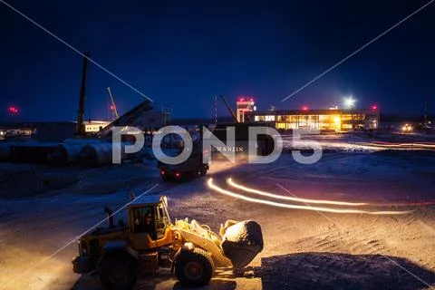 Talakan, building talakan airport in Yakutia Stock Photos