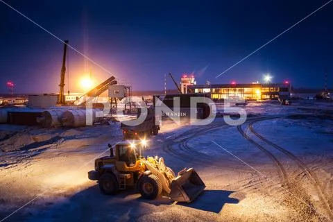 Talakan, building talakan airport in Yakutia Stock Photos
