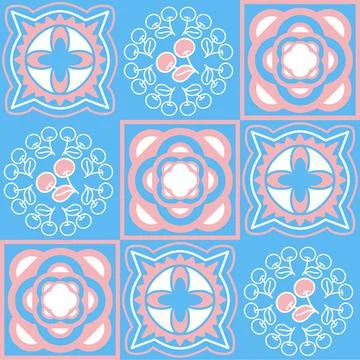 TalaVera de Puebla ceramic tile pastel pink blue white color, beautiful ornat Stockillustratie