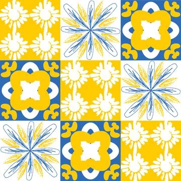 TalaVera de Puebla ceramic tile yellow blue white indigo colors, spanish port Illustrazione stock