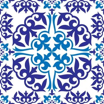 Talavera pattern. Indian patchwork. Azulejos portugal. Turkish ornament. Morocca Stock Illustration