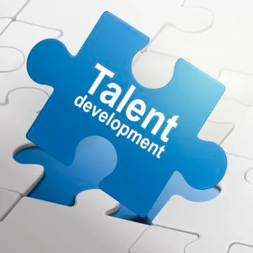 Talent development on blue puzzle pieces Illustrazione stock