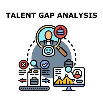 Talent gap analysis finding employee skill requirements Stock Illustration