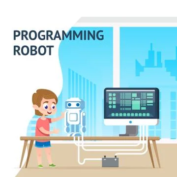 Talent School Boy Programming Robot Digital Course Illustrazione stock