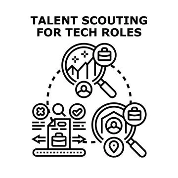 Talent scouting process identifying tech job candidates Stock Illustration
