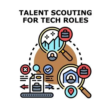 Talent scouting process identifying tech job candidates Stock Illustration