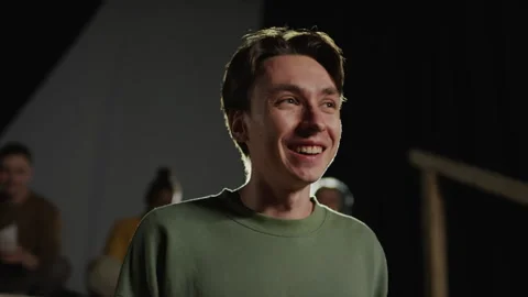 Talented Actor Acting on Theatre Stage Sincerely Stock Footage 279596364