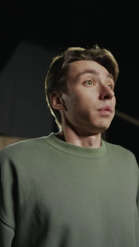 Talented Actor Giving Emotional Performance on Theatre Audition Stock Footage 278976087