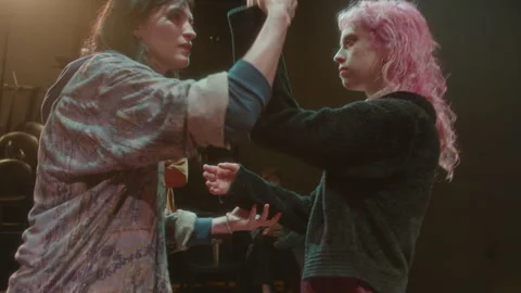 Talented Actors Practicing Acting Skills on Drama Class in Theater Stock Footage 247803784