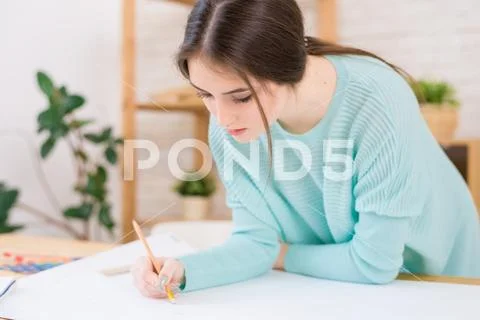 Talented Architect Working on Blueprint Stock Photos