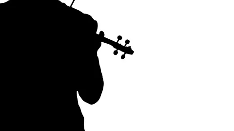 Talented guy plays the classic violin. Medium long shot. Silhouette Stock Footage 134522412