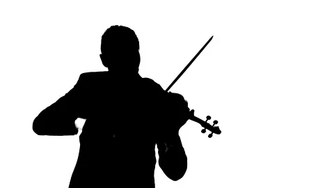 Talented guy plays the classic violin. Medium long shot. Silhouette Stock Footage 134522459