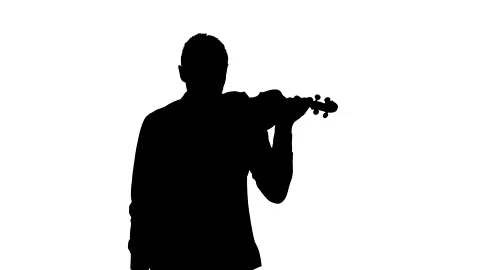 Talented guy plays the classic violin. Medium long shot. Silhouette Stock Footage 134522474