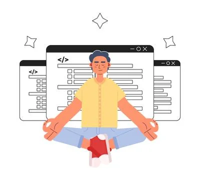 Talented programmer working efficiently line concept vector spot illustration Illustrazione stock