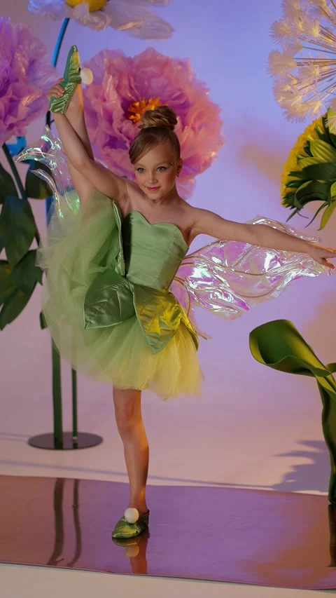 Talented young dancer is impressive. Little ballerina in fabulous outfit Stock Footage 268490452