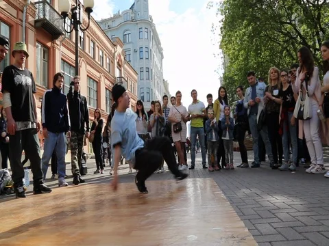 Talented young dancer performing street audience Stock Footage 85334772