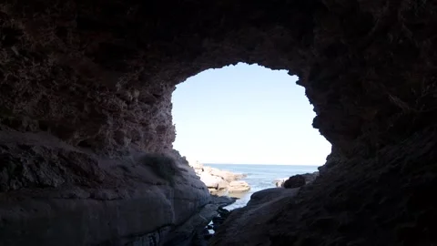 Talia caves from inside looking out Eyre Peninsula Stock Footage 245593631