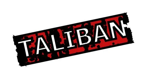 TALIBAN Red and Black Rectangle Corroded Badge Stock Illustration