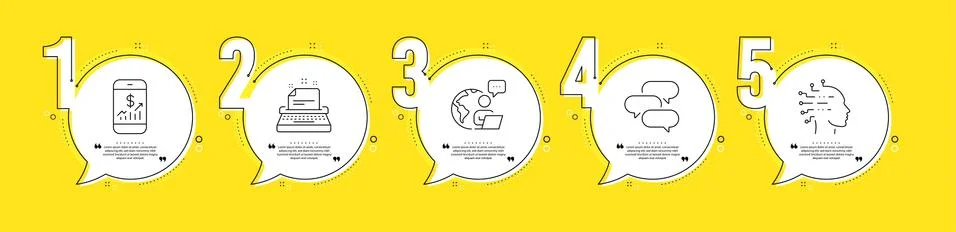 Talk bubble, Artificial intelligence and Mobile finance icons set. Typewriter Stock Illustration
