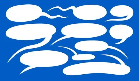Talk bubble collection. Blank empty vector white speech bubbles on blue backg Stock Illustration