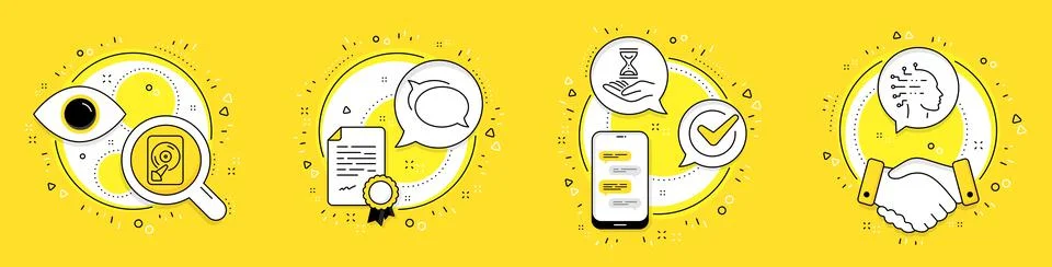 Talk bubble, Hdd and Time hourglass icons set. Artificial intelligence sign Illustration