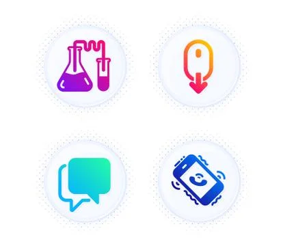 Talk bubble, Scroll down and Chemistry lab icons set. Call center sign. Vector Stock Illustration