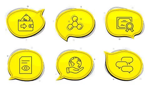 Talk bubble, View document and Chemistry molecule icons set. Wallet sign. Vector Stock Illustration