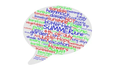 Talk bubble word cloud about summer Stock Illustration