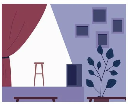 Talk, comedy or stand-up show interior, vector studio with stage and stool Illustrazione stock