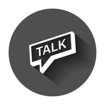 Talk icon in flat style. Speech bubble illustration with long shadow. Talk ch Stock Illustration